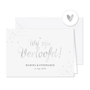 Verlovingskaart uitnodiging zilver stijlvol hartjes